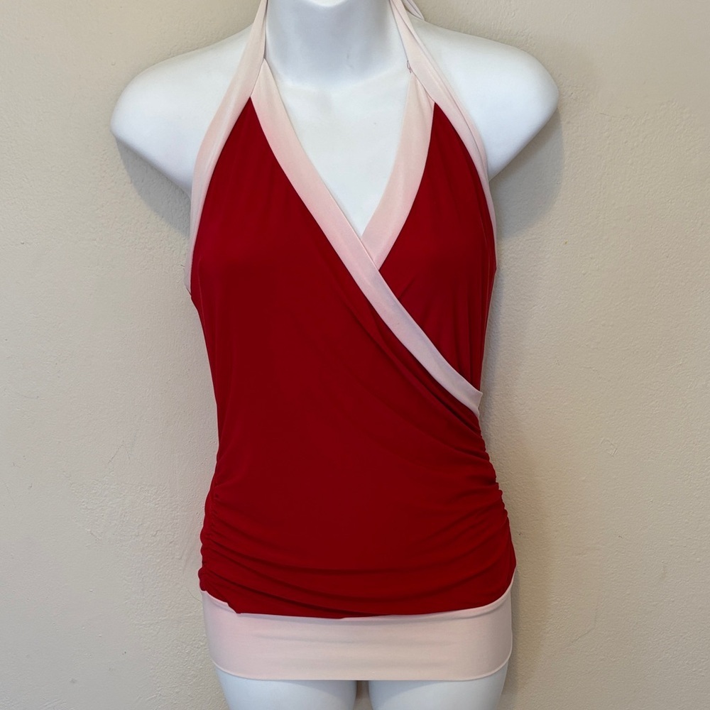 Chic Red Halter Top with White Trim